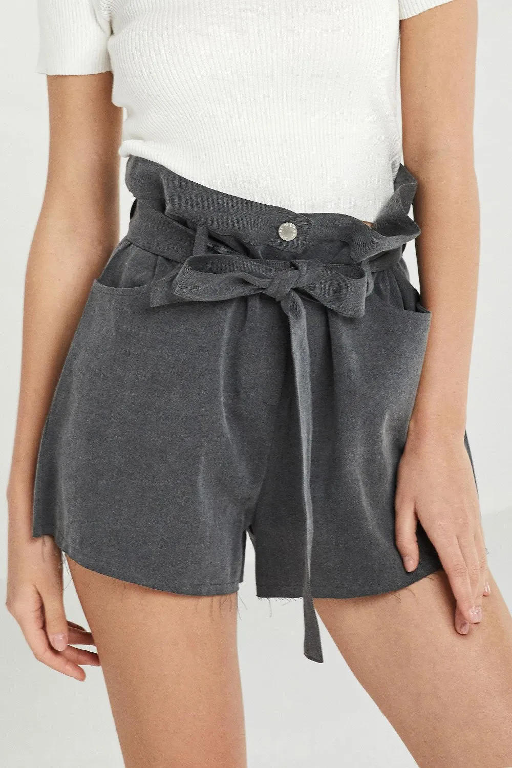 Leila Raw-Edge Belted Shorts