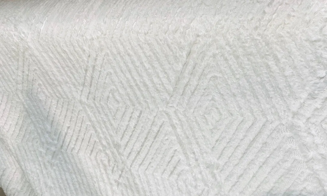 NEW Queen Daenerys Designer Furry Diamond Boucle Upholstery and Decorating Fabric in White