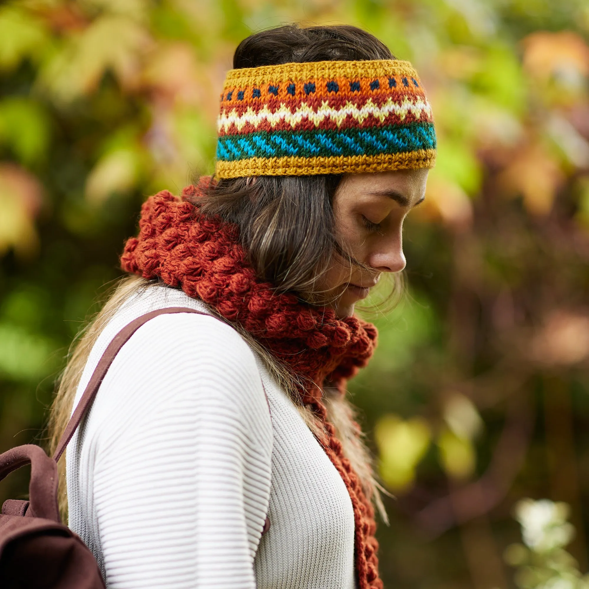 PALLAVI Fair Isle Earwarmer Headband Lined Eco Wool