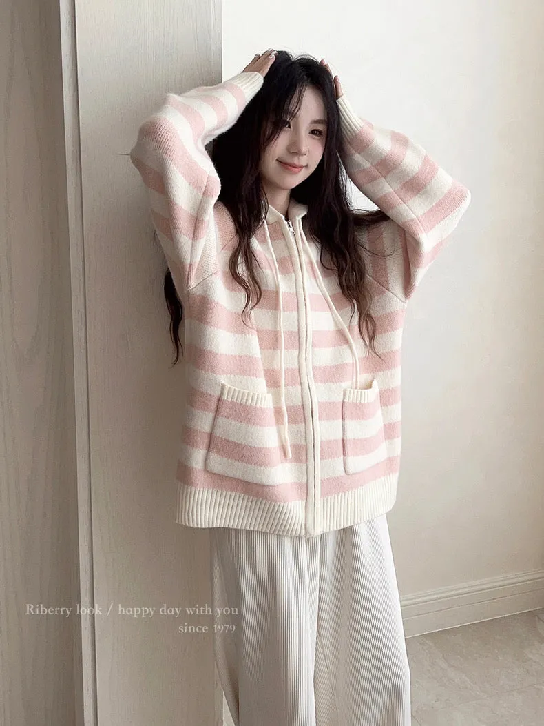 Pastel Cloud Knitting Hoodie Cardigan