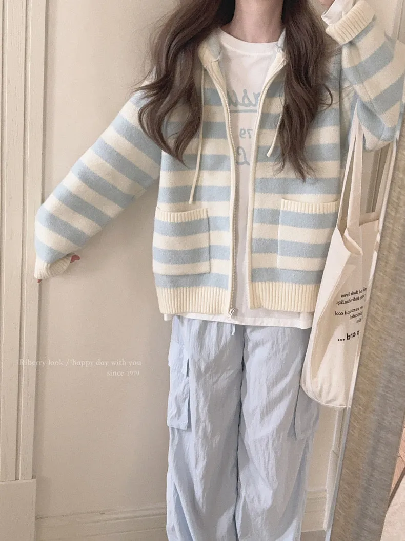 Pastel Cloud Knitting Hoodie Cardigan