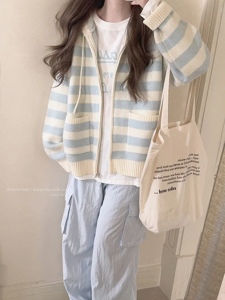 Pastel Cloud Knitting Hoodie Cardigan