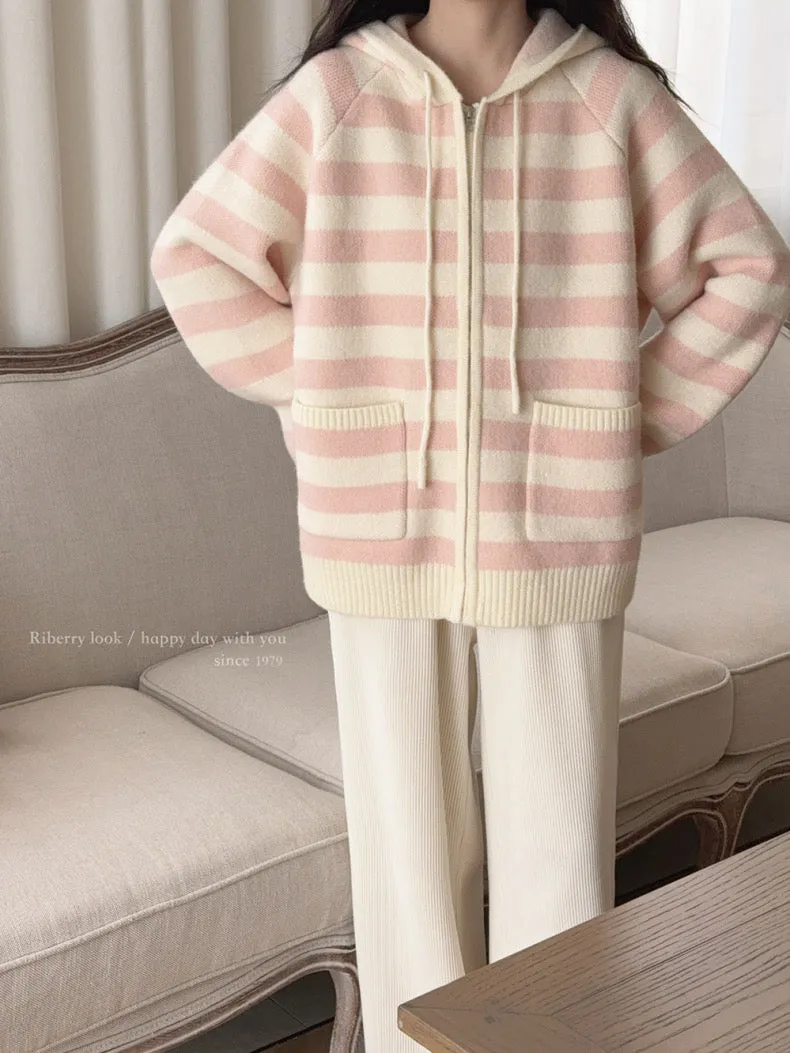 Pastel Cloud Knitting Hoodie Cardigan