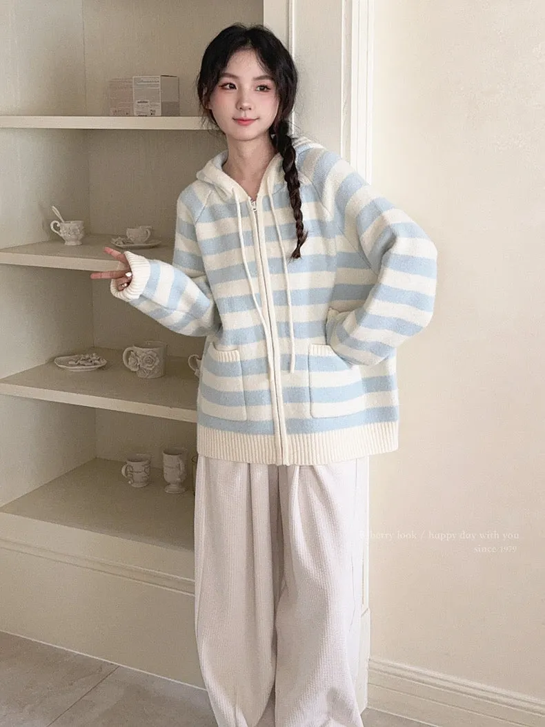 Pastel Cloud Knitting Hoodie Cardigan