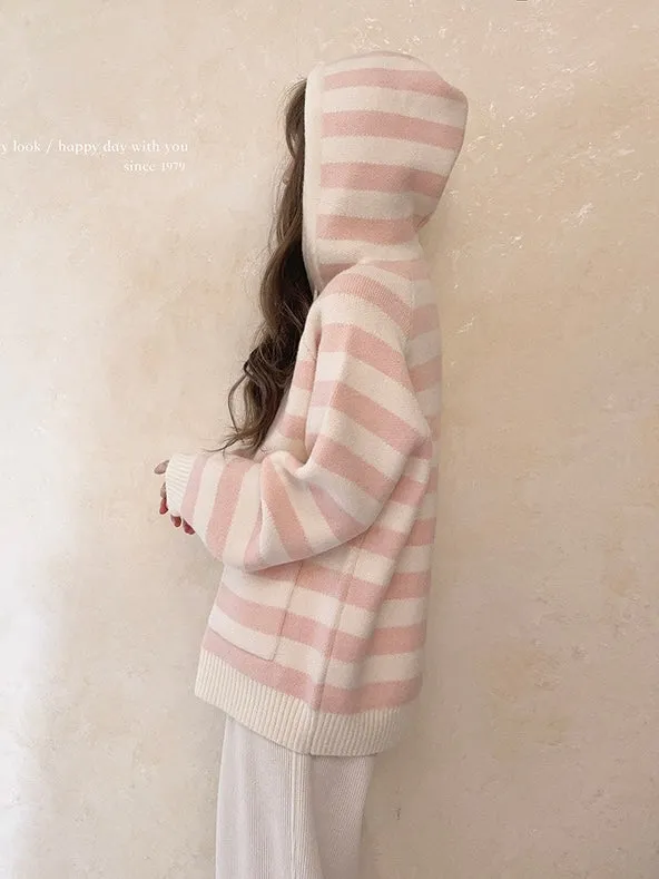 Pastel Cloud Knitting Hoodie Cardigan