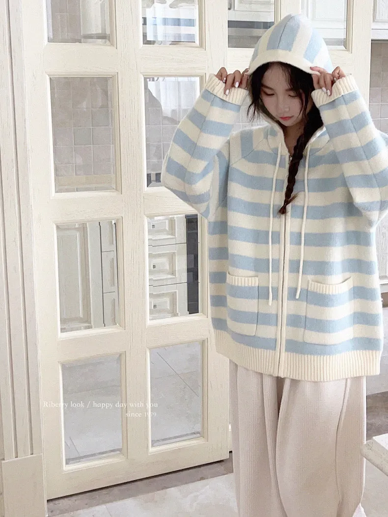 Pastel Cloud Knitting Hoodie Cardigan