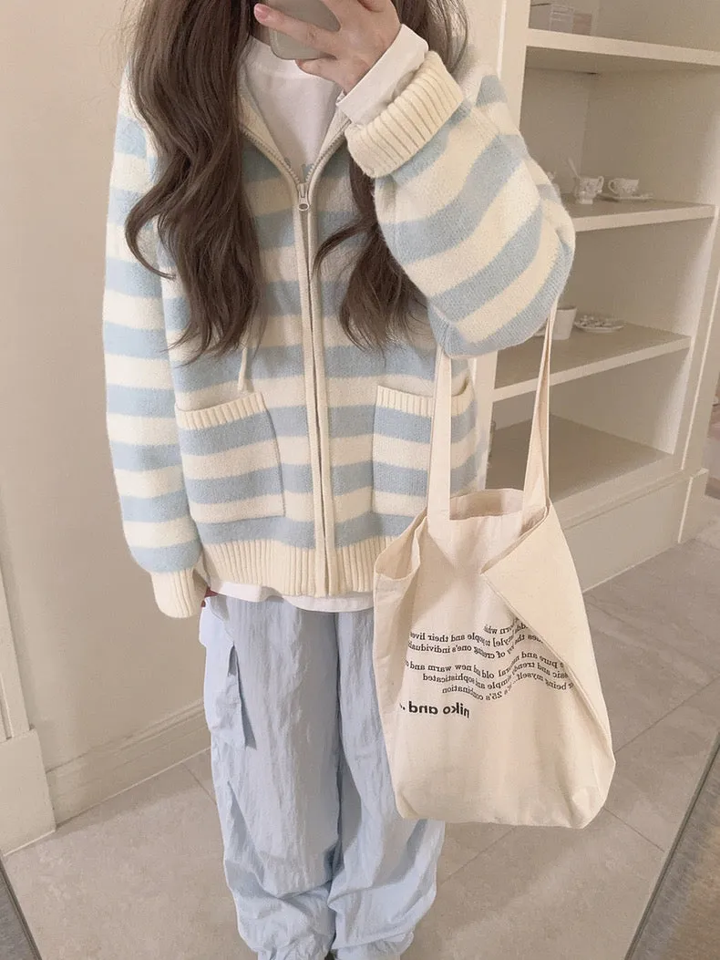 Pastel Cloud Knitting Hoodie Cardigan