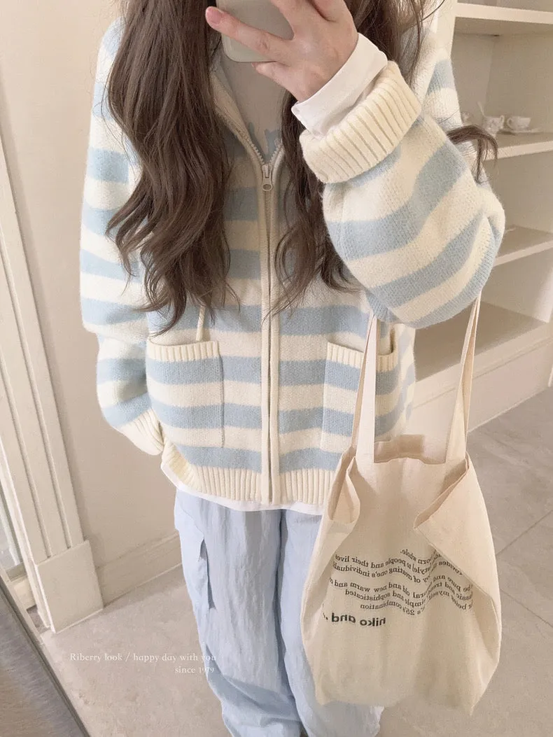 Pastel Cloud Knitting Hoodie Cardigan