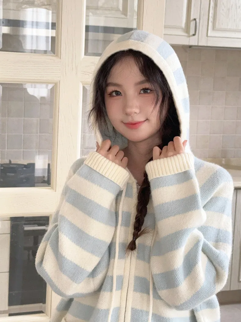 Pastel Cloud Knitting Hoodie Cardigan