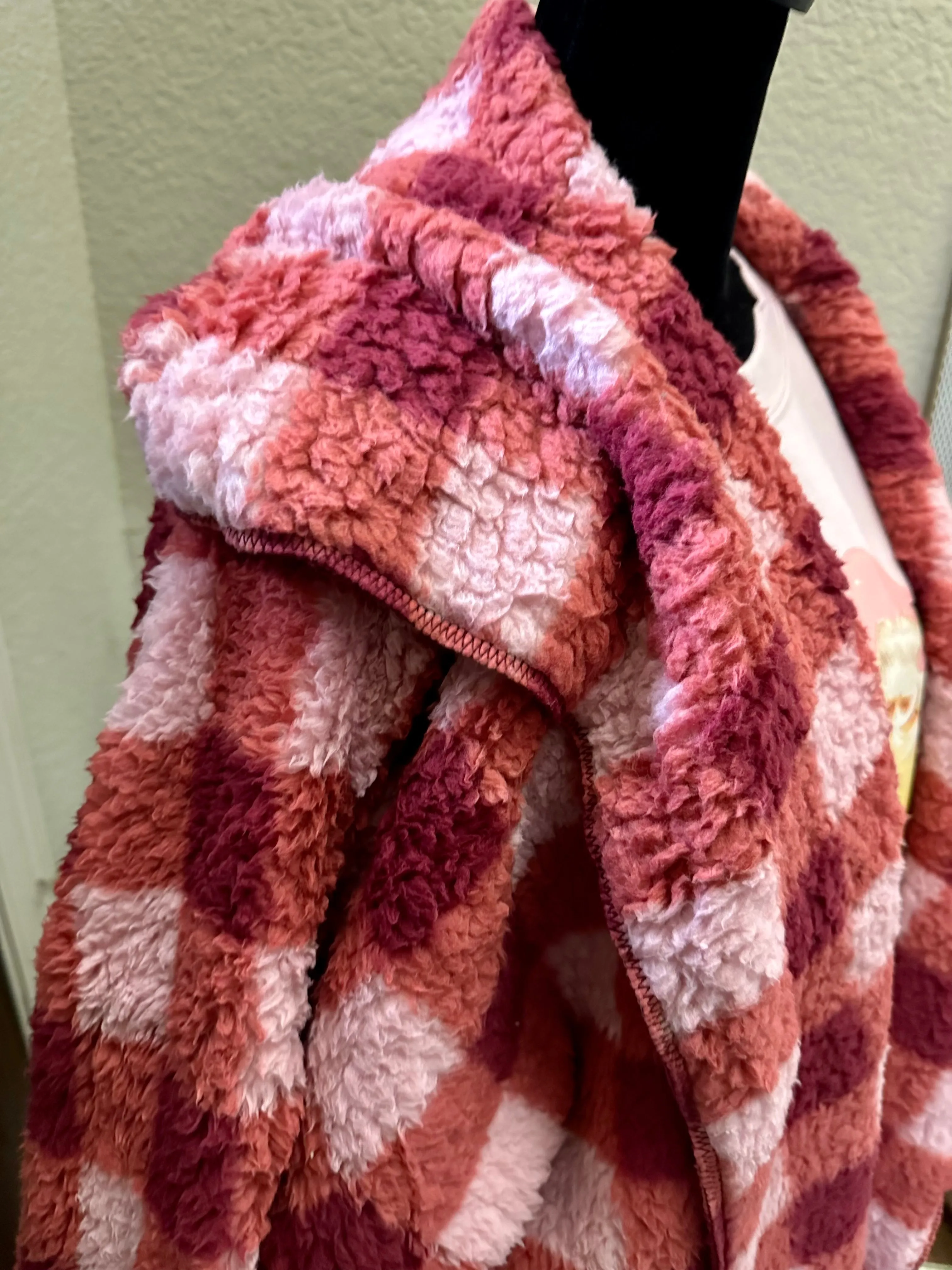 Pink & Red Plaid Hooded Cardigan Body Wrap