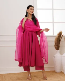 Pink Schiffili Anarkali Suit Set