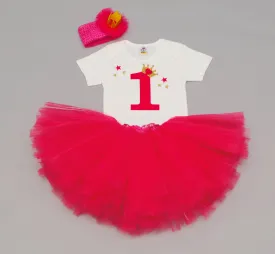 Pre-Order-Magenta One Crown Tutu Outfit