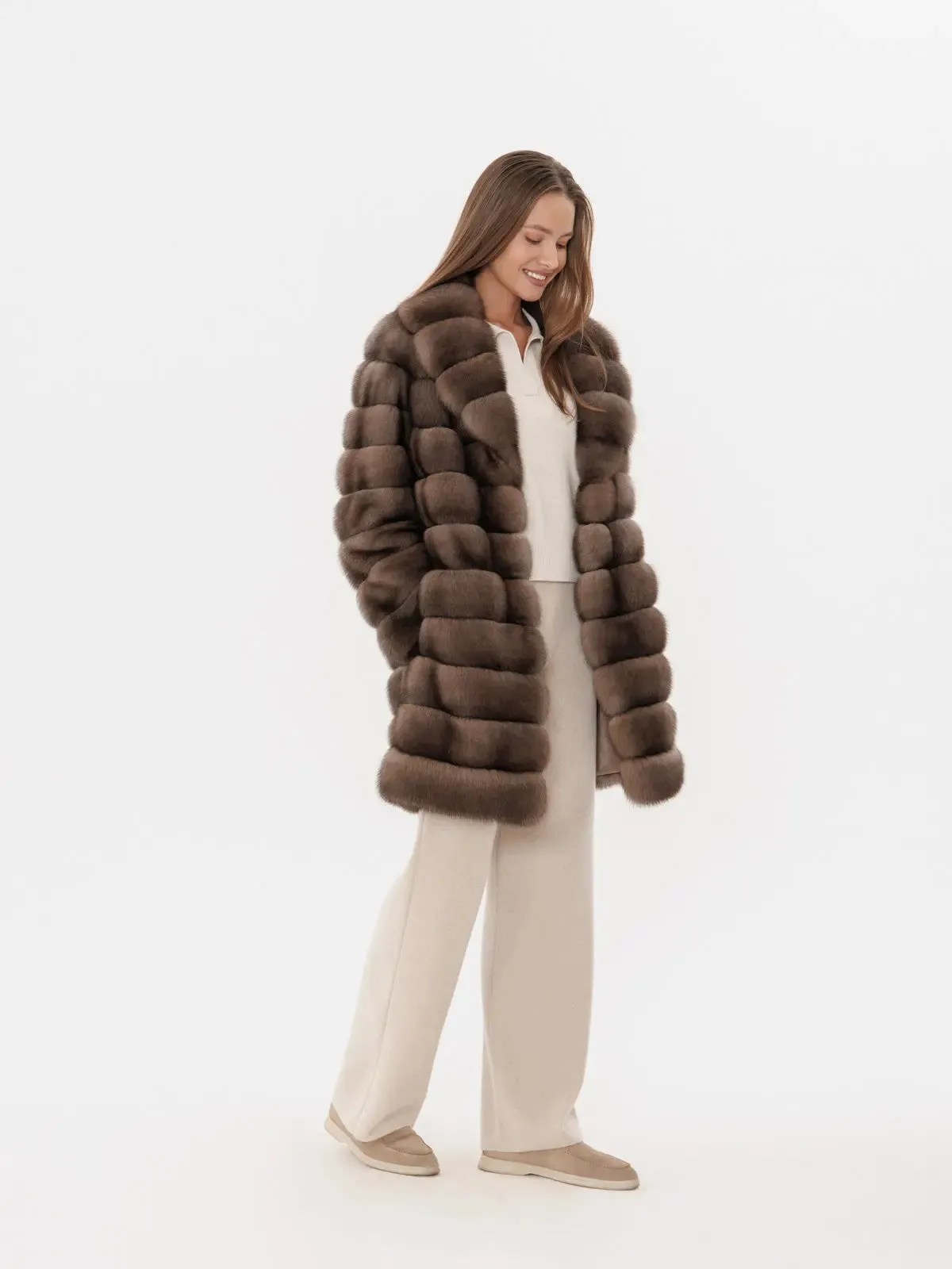 Sable fur coat with shawl collar