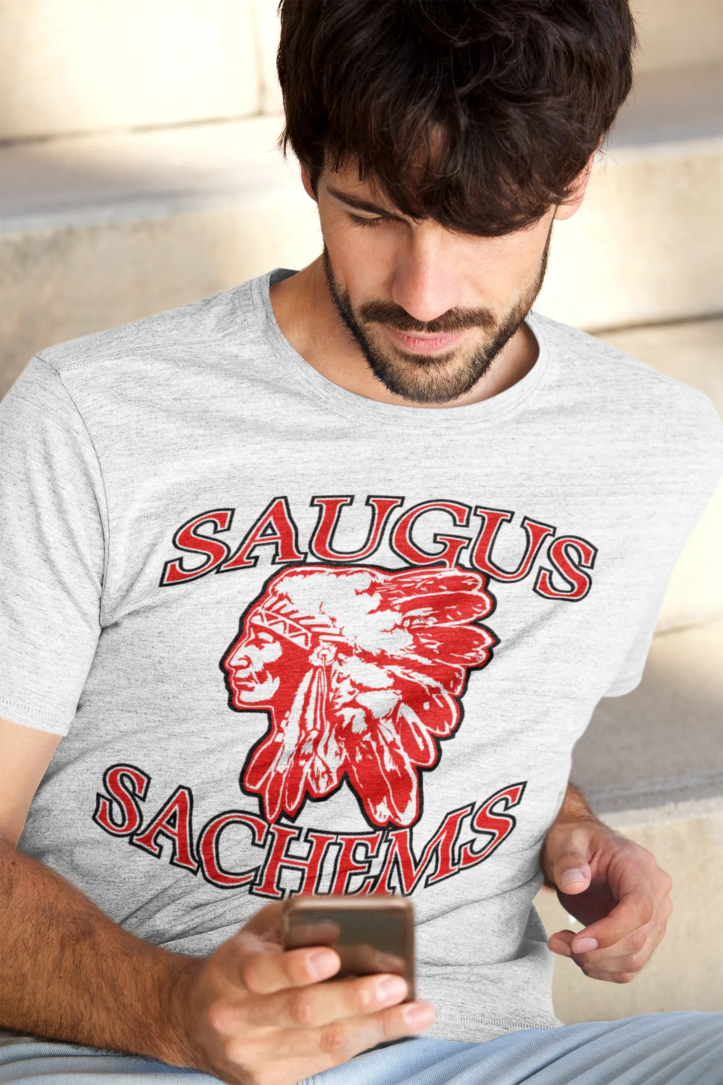 Saugus Sachem - 2 COLOR -  Ash Gray T-Shirt - Adult Sizes - FRONT PRINT ONLY