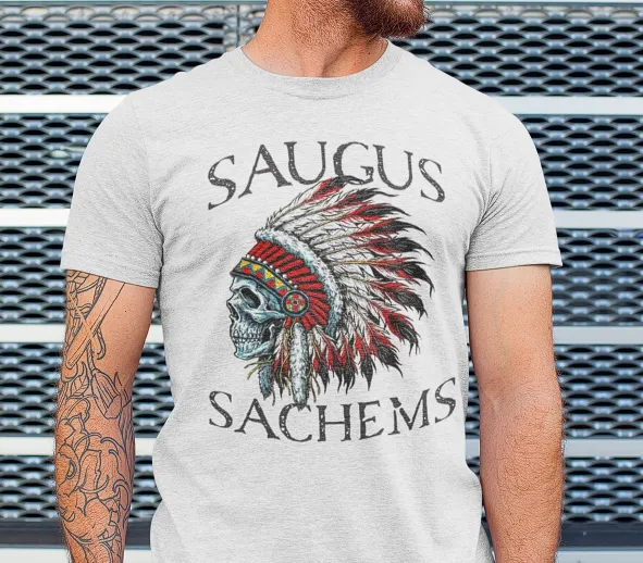 Saugus Sachem Skull Ash Gray T-Shirt - Adult Sizes - FRONT PRINT ONLY