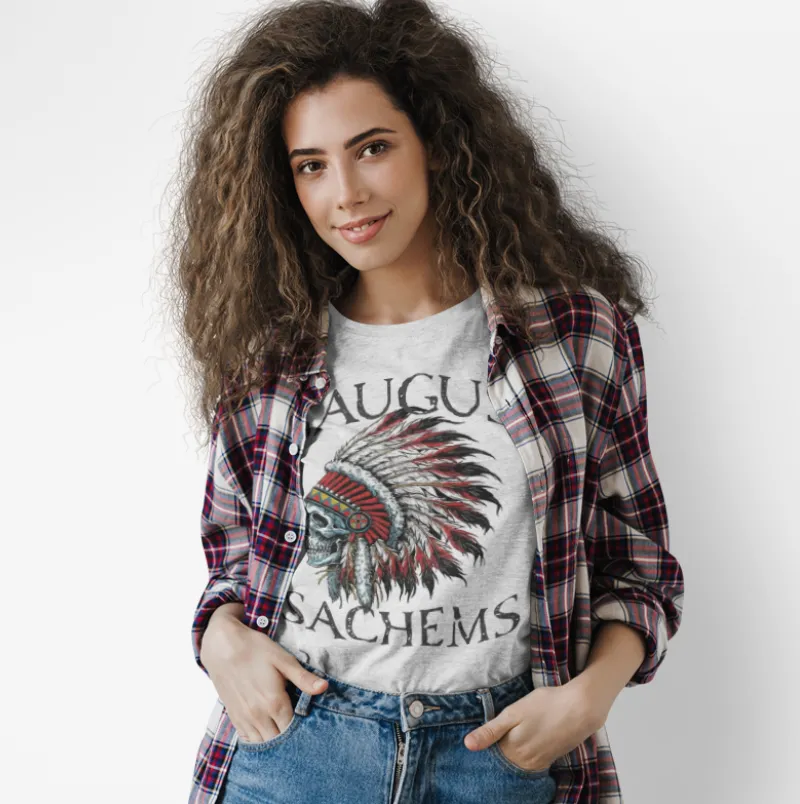 Saugus Sachem Skull Ash Gray T-Shirt - Adult Sizes - FRONT PRINT ONLY