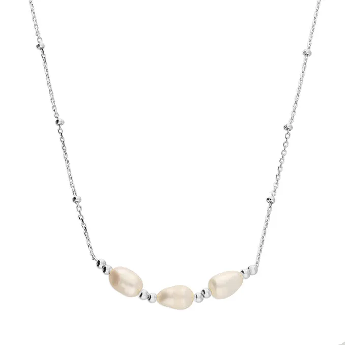 Sterling Silver Trio Pearl Beaded Necklace