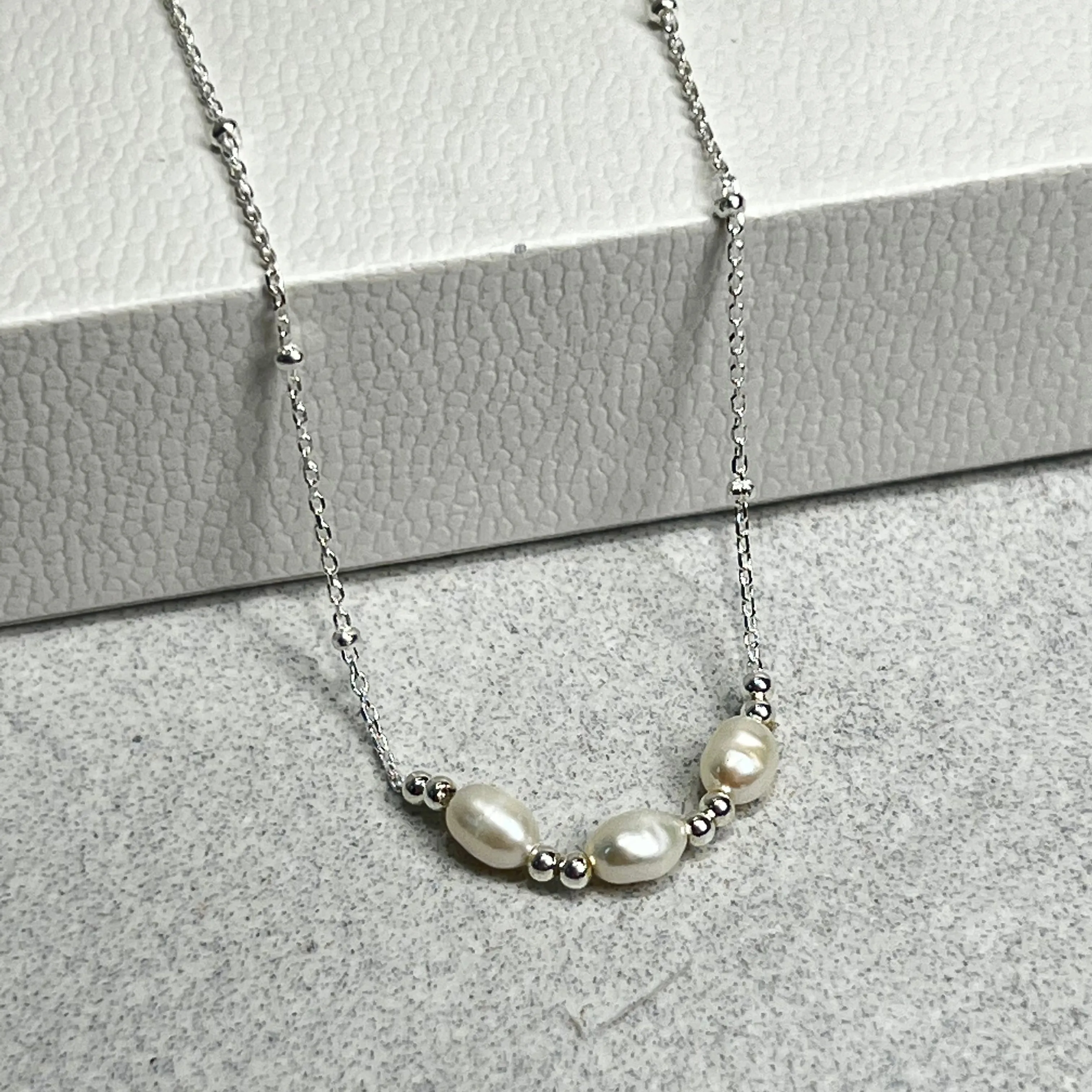 Sterling Silver Trio Pearl Beaded Necklace