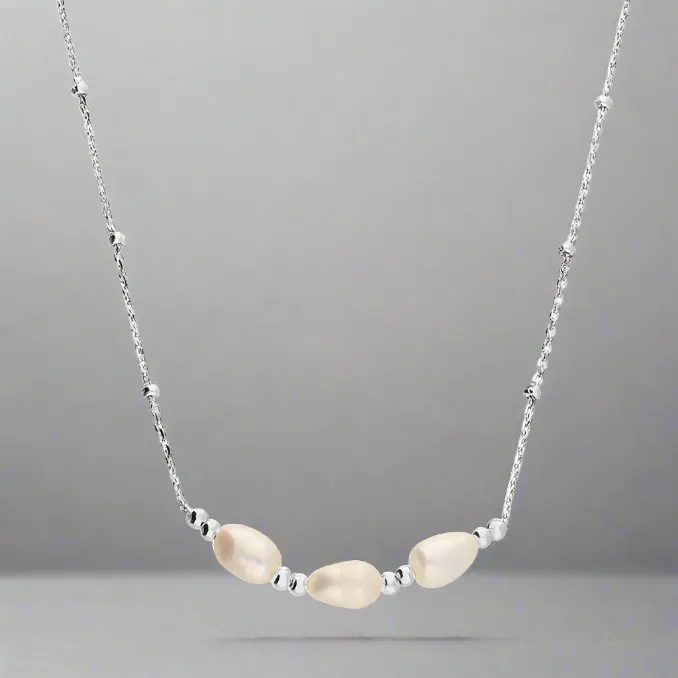 Sterling Silver Trio Pearl Beaded Necklace