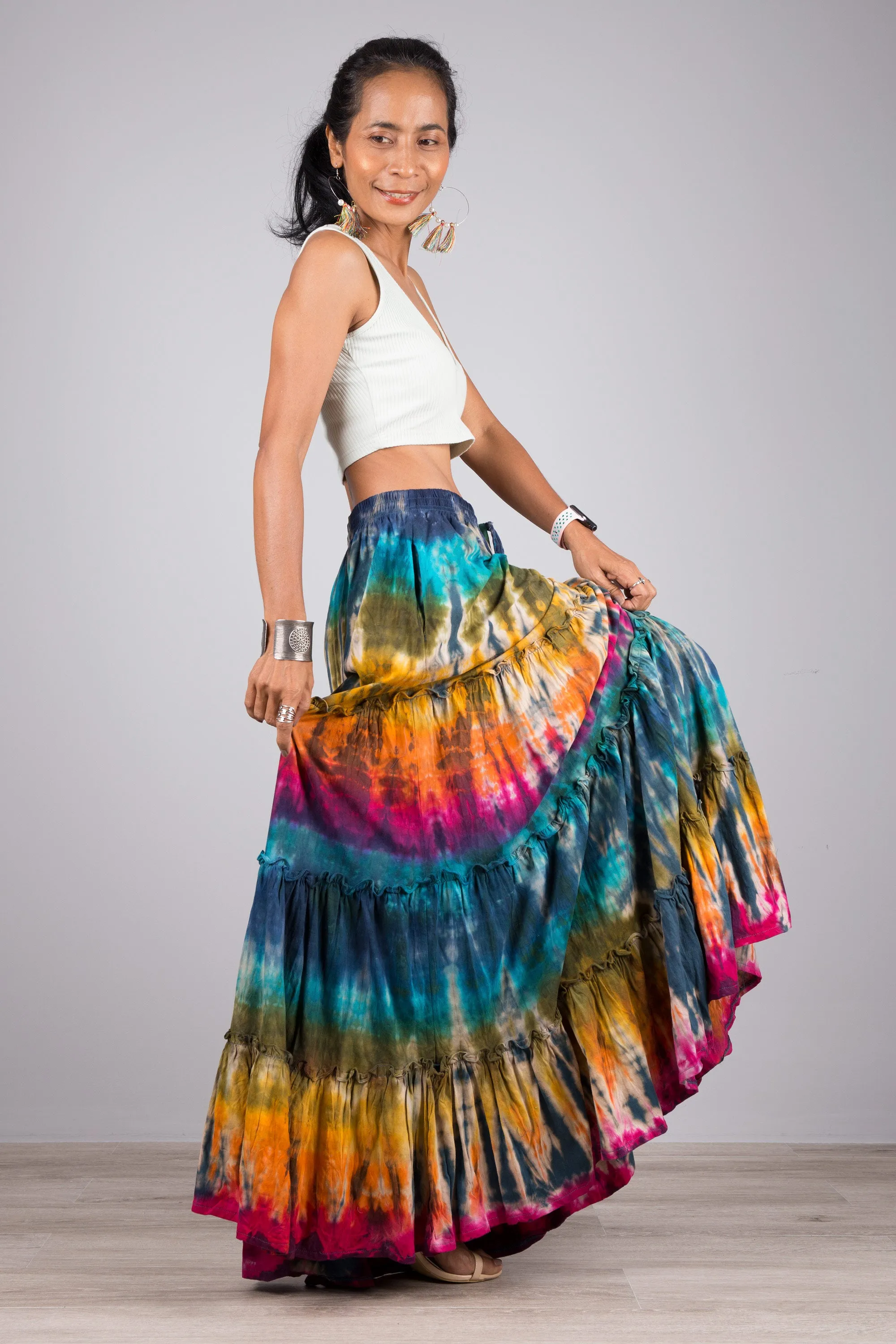 Tie dye skirt | Tiered maxi skirt | Rainbow swirl skirt