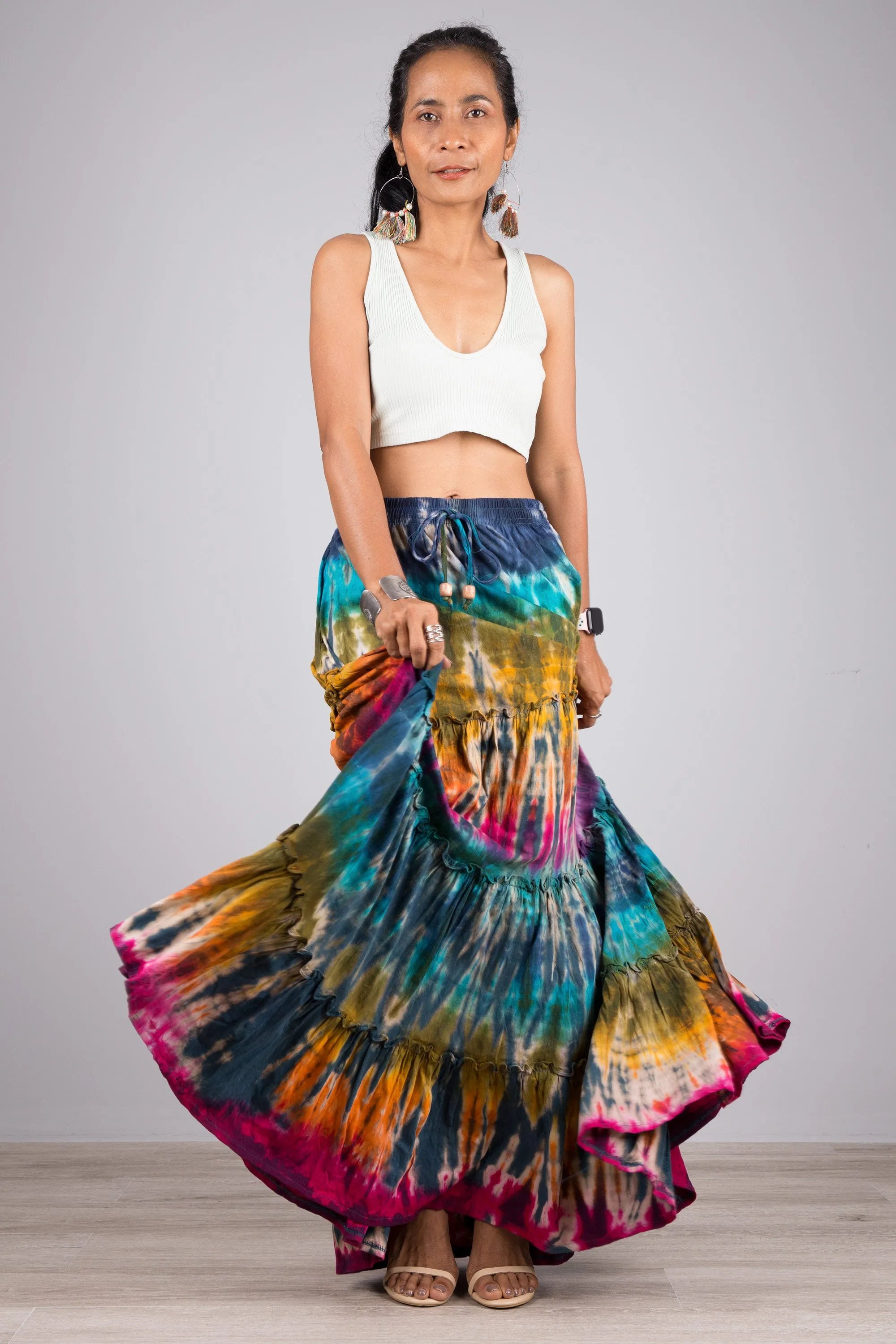 Tie dye skirt | Tiered maxi skirt | Rainbow swirl skirt